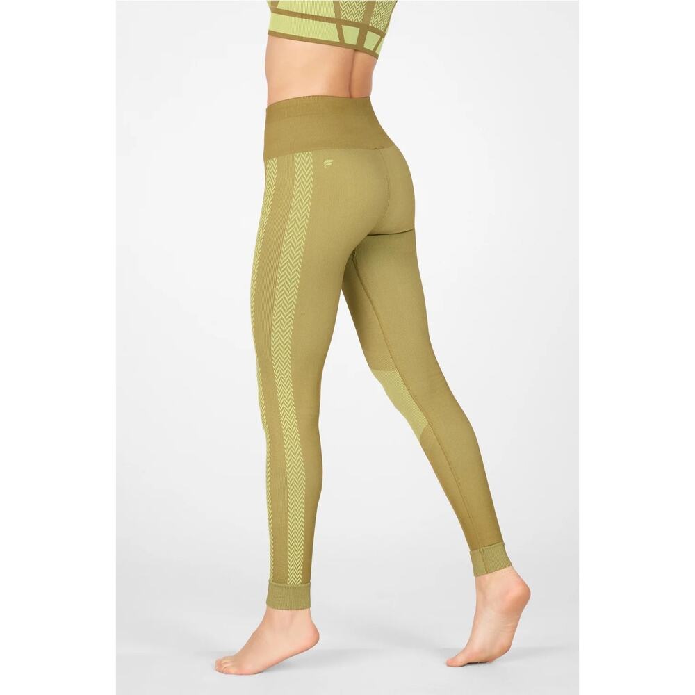 Fabletics High-Waisted Seamless Sz Medium Olive Green Check Legging Compression